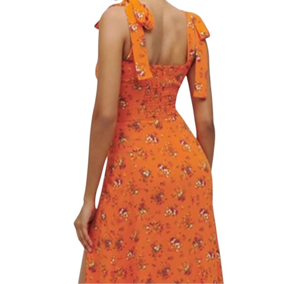 REFORMATION Twilight Midi Dress NWT in August Orange Floral Print Feminine 2 - Picture 2 of 8